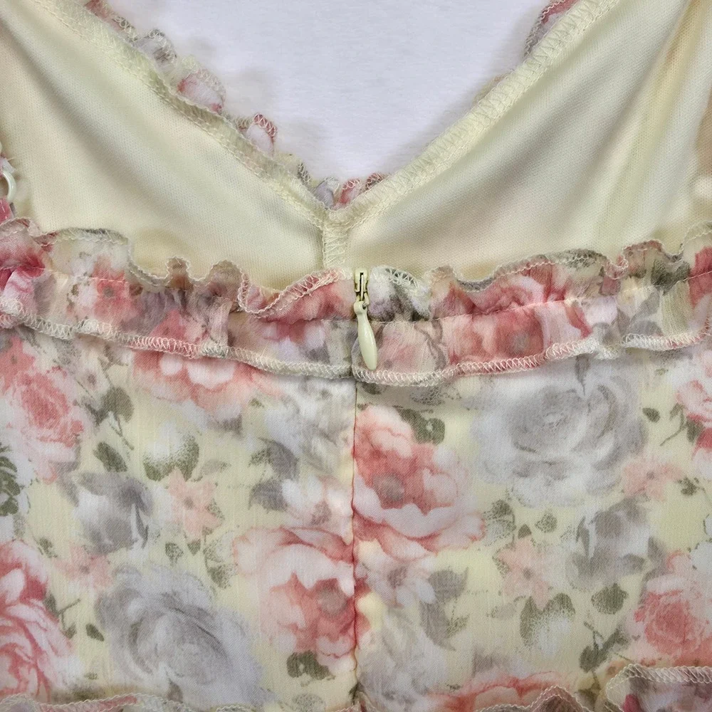 Nobo Dress Juniors L 11-13 Yellow Floral Babydoll Ruffle Cottagecore‎ Boho Midi